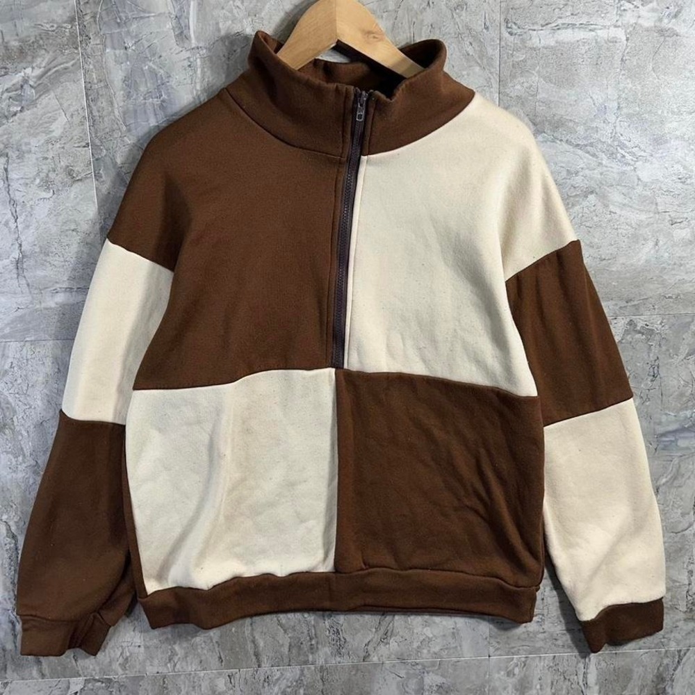 SHEIN brown & cream zip up sweatshirt ‎ Mens Size M #sweatshirt #winterwear